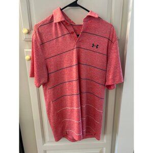 Under Armour Men's M Red Heathered Striped Performance Polo Short Sleeves Shirt